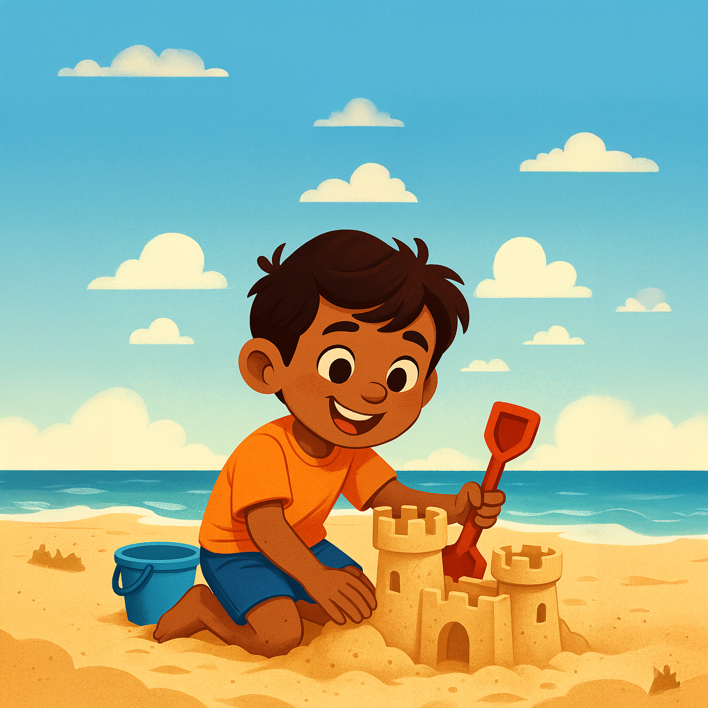 boy building sand castle